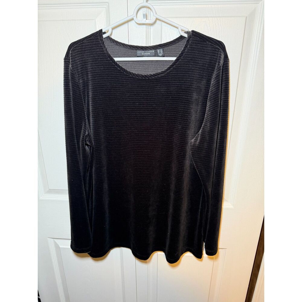 Susan Graver Weekend Women’s XL Black Ribbed Velour Long Sleeve Top 1819
